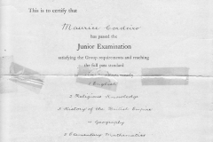Maurice Corderio1935 1st Batch of Jr Cambridge Leaving Exam